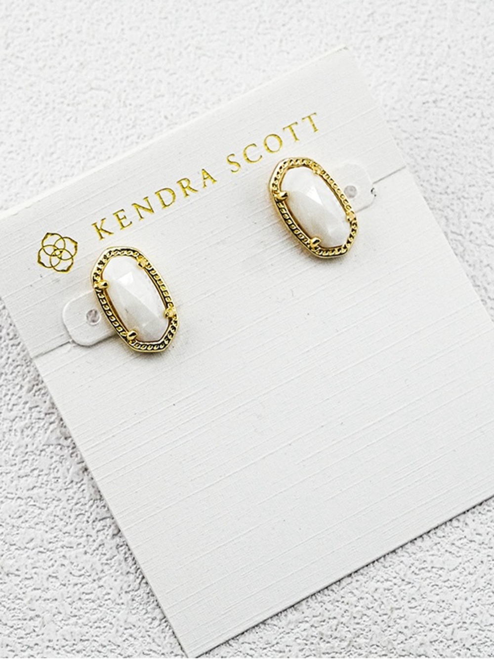 Kendra Scott White Elisa Gold-Trim Stud Earrings
